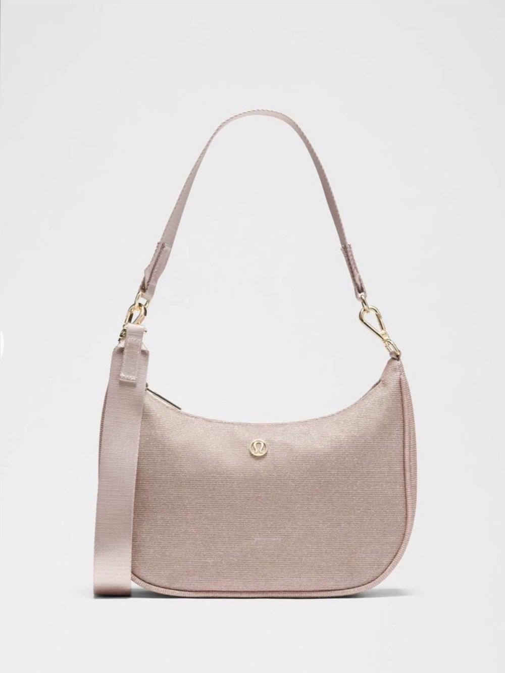NWT Lululemon City Essentials Small Pink Champagne Glitter Bag with Gold